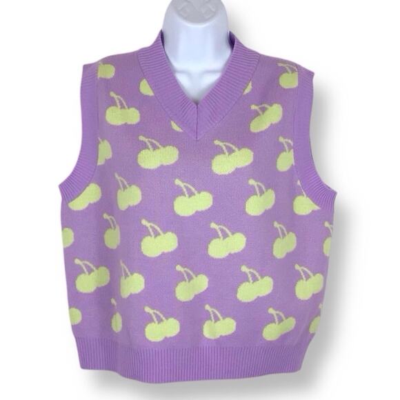 KIRSH Cherry Sweater Vest Purple & Green - Picture 1 of 6